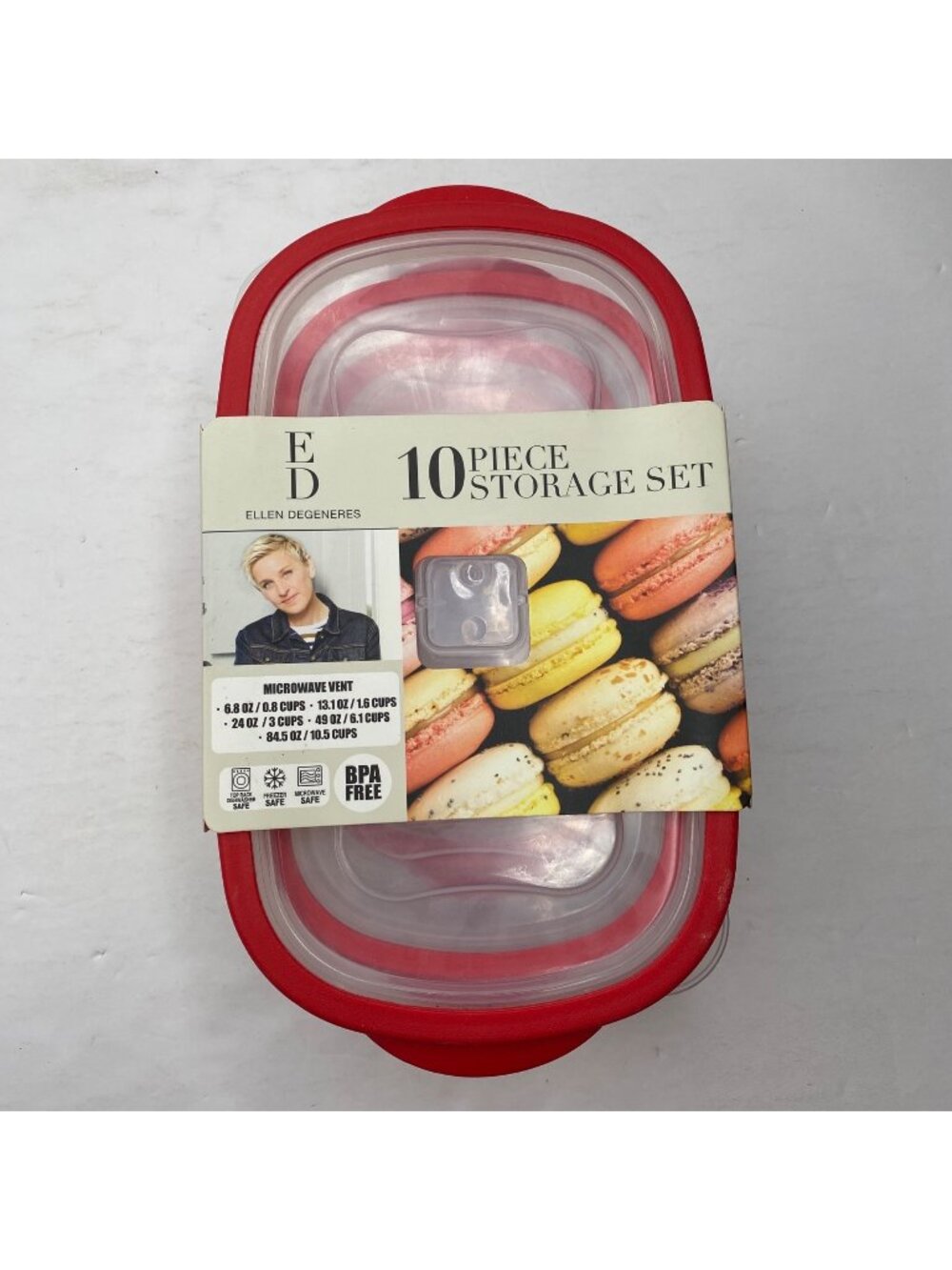 Ellen DeGeneres 10-Piece BPA-Free Food Storage Set Microwave Vent Red Lids